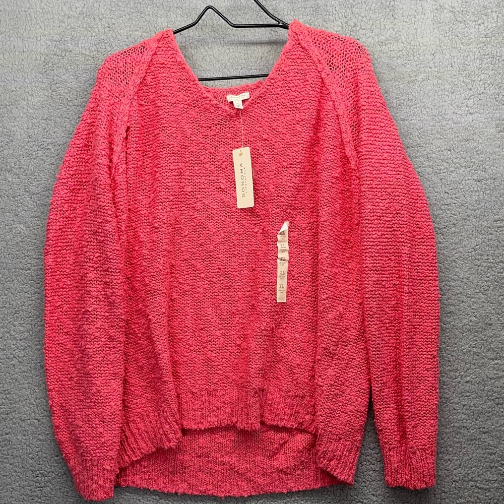 NWT Sonoma coral pink open knit sweater size XL
